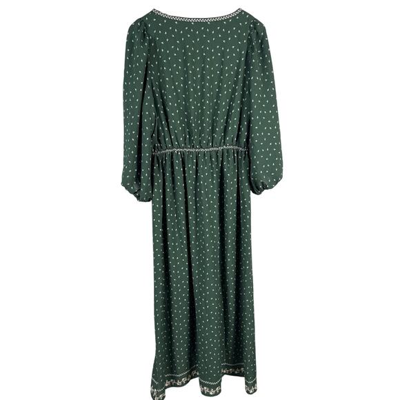 Max Studio VNeck Boho‎ Peasant Puff Sleeve Printed Maxi Dress Pockets Size Large - Picture 4 of 8